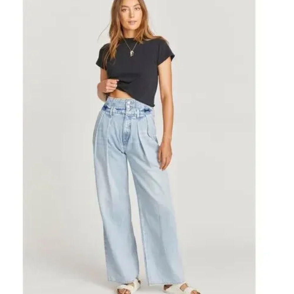 NWT Driftwood Jean Women 28 Cora Wide Leg Amsterdam High Rise Pleated Light Wash